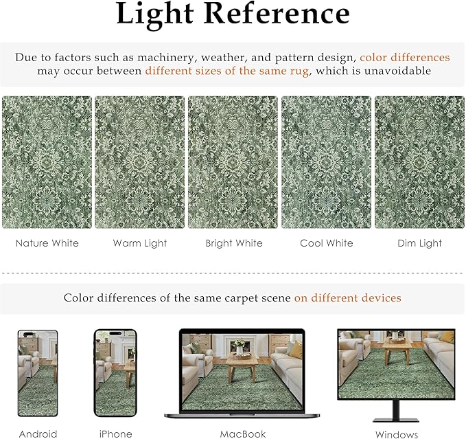 6x9 Vintage Area Rug Green Washable Living Room Large Non Slip Carpet Bedroom Indoor Office Low Pile Traditional Distressed Retro Floral Accent Rug for Dining Room Kitchen