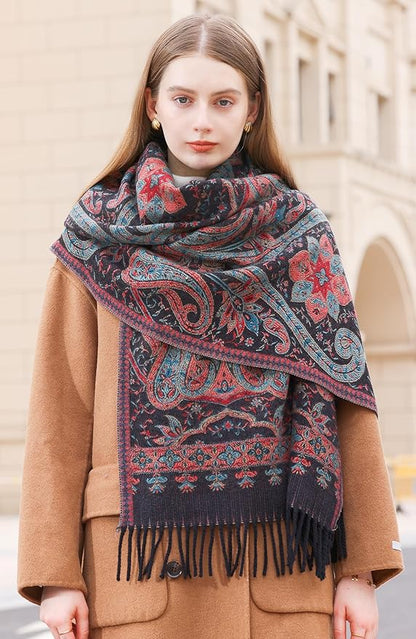 Wander Agio Warm Fashion Scarf Long Shawl Large Blanket Winter Wraps Scarves for Women Cashmere Jacquard Vintage Paisley