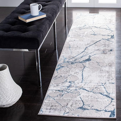 SAFAVIEH Amelia Collection Runner Rug - 2' x 12', Grey & Blue, Modern Abstract Design, Non-Shedding & Easy Care, Ideal for High Traffic Areas in Living Room, Bedroom (ALA293F)