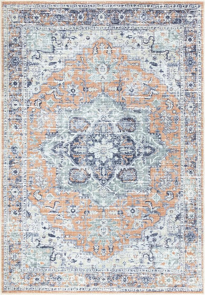 Bloom Rugs Washable Non-Slip 3' x 5' Rug - Peach/Blue Traditional Area Rug for Living Room, Bedroom, Dining Room, and Kitchen - Exact Size: 3' x 5'