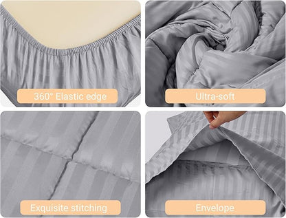 ZPECC Toddler Bedding Set - 4 Piece Hypoallergenic Baby Crib Bedding Set for Boys and Girls, Includes Toddler Comforter, Flat Sheet, Fitted Sheet and Pillowcase, Grey Stripe
