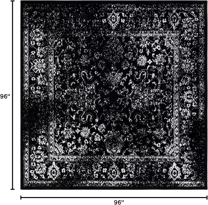 SAFAVIEH Adirondack Collection Area Rug - 8' Square, Black & Ivory, Distressed Vintage Floral Design, Non-Shedding & Easy to Clean, Ideal for Living Room, Bedroom, Dining (ADR109Z)