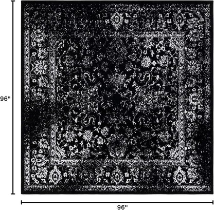 SAFAVIEH Adirondack Collection Area Rug - 8' Square, Black & Ivory, Distressed Vintage Floral Design, Non-Shedding & Easy to Clean, Ideal for Living Room, Bedroom, Dining (ADR109Z)