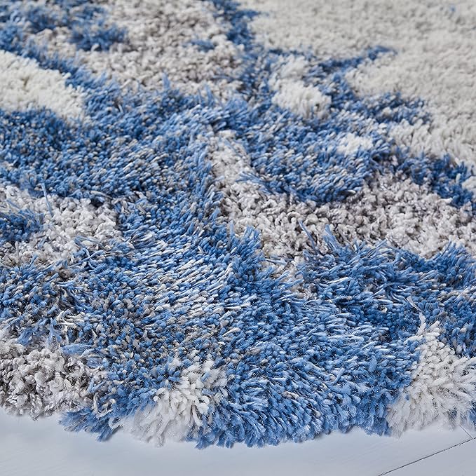 SAFAVIEH Horizon Shag Collection Area Rug - 10' Round, Grey & Blue, Modern Abstract Design, Non-Shedding & Easy Care, 2-inch Thick Ideal for High Traffic Areas in Living Room, Bedroom (HZN890G)