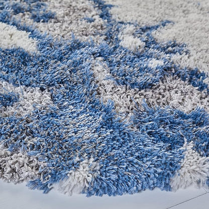 SAFAVIEH Horizon Shag Collection Area Rug - 8' Round, Grey & Blue, Modern Abstract Design, Non-Shedding & Easy Care, 2-inch Thick Ideal for High Traffic Areas in Living Room, Bedroom (HZN890G)