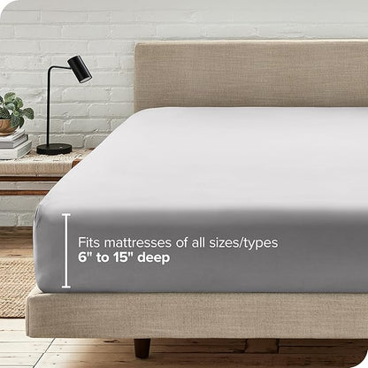Bare Home Fitted Bottom Sheet Full Size - Premium 1800 Microfiber - Ultra-Soft Hotel Luxury - Deep Pocket - Durable and Long Lasting - Fitted Sheet (Full, Light Grey)