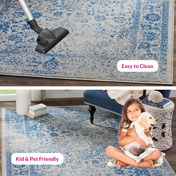 SAFAVIEH Area Rug 4x6 - Adirondack Collection - Grey & Blue, Distressed Vintage Floral Design, Non-Shedding & Easy to Clean, Ideal for Living Room, Bedroom, Dining Space (ADR109A)