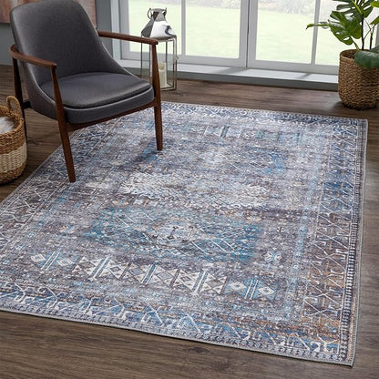 Bloom Rugs Washable 9' x 12' Rug - Slate Gray/Blue Traditional Area Rug for Living Room, Bedroom, Dining Room, and Kitchen - Exact Size: 9' x 12'