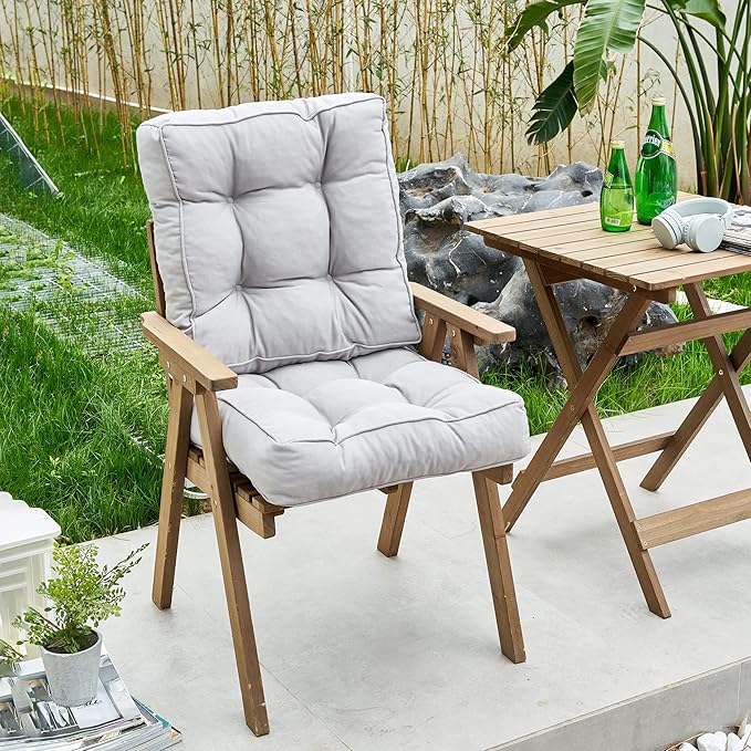 ARTPLAN Outdoor Seat Cushion,Square Thick Tufted Pure Chair Cushion for Patio Wicker Chair with Tie,Set of 2,19"x19"x5"，Grey
