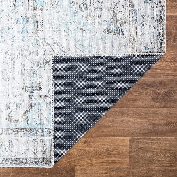 Bloom Rugs Washable Non-Slip 10x14 Rug - Beige/Blue Traditional Oriental Area Rug for Living Room, Bedroom, Dining Room, and Kitchen - Exact Size: 10' x 14'
