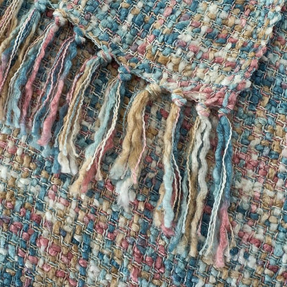 Multi-Color Pink Blue Cable Knitted Throw Blanket for Couch,60"X80" Boho Style Textured Blankets for Home Decor,Super Soft Warm Cozy Chunky Knit Blanket with Decorative Tassels for Bed