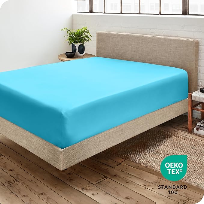 Bare Home Fitted Bottom Sheet King Size - Premium 1800 Microfiber - Ultra-Soft Hotel Luxury - Deep Pocket - Durable and Long Lasting (King, Aqua)