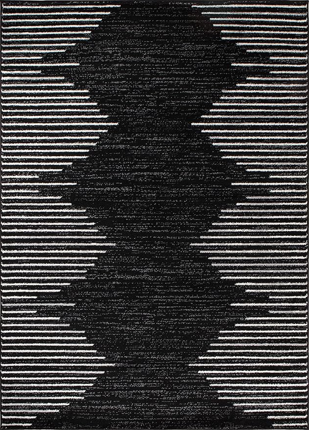 Rugshop Bohemian Stripe Stain Resistant Carpet High Traffic Living Room Kitchen Bedroom Dining Room Large Areas Basement Open Spaces Area Rug 8' x 10' Black