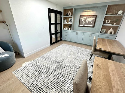 Hauteloom Keita Contemporary Mosaic Area Rug - High Pile Fluffy Soft Shag Carpet for Living Room, Bedroom - Black and White - 5'3" x 7' (5x7)