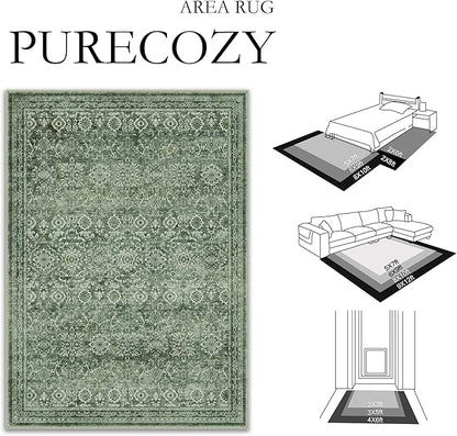 6x9 Vintage Area Rug Green Washable Living Room Large Non Slip Carpet Bedroom Indoor Office Low Pile Traditional Distressed Retro Floral Accent Rug for Dining Room Kitchen