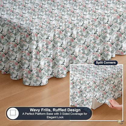 Cottington Lane Ruffled Bed Skirt Queen Size with Split Corner, Brushed Microfiber Hotel Quality Dust Ruffle, 12 Inch Drop Gathered Bedskirt, Soft, Stylish, Shrink & Fade Resistant, Petal Dream