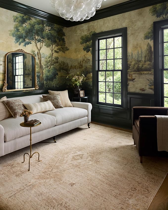 Loloi Chris Loves Julia Palma Collection PLM-06 Natural/Smoke 3'-6" x 5'-6" Fringe Accent Rug Vintage Style Boho Living Room Bedroom Carpet