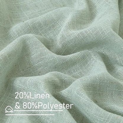 LAMIT Short Kitchen Linen Curtains 24 Inch Length for Small Windows, Semi Sheer Light Filtering Panels Back Tab and Rod Pocket Cafe Drapes for Half Window, Light Sage, 2 Panels, 34 x 24 Inch