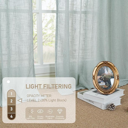 LAMIT Linen Blended Curtains for Bedroom, Faux Linen Textured Light Filtering Drapes Back Tab and Rod Pocket Boho Burlap Panels for Farmhouse/Living Room, 2 Panels, 38 x 84 Inch, Greyish Blue