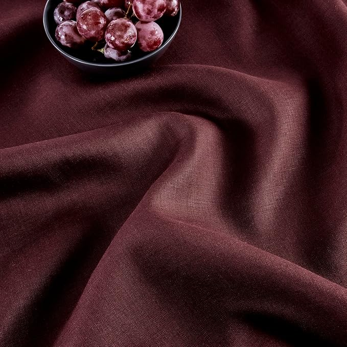 Solino Home Linen Burgundy Table Runner 132 Inches Long - 100% Pure Linen Extra Long Table Runner 14 x 132 Inch for Christmas, Winter, New Year - Classic Hemstitch
