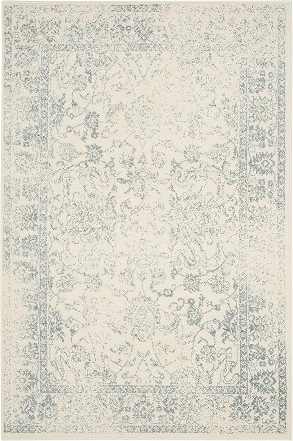 SAFAVIEH Area Rug 6x9 - Adirondack Collection - Ivory & Slate, Distressed Vintage Floral Design, Non-Shedding & Easy to Clean, Ideal for Living Room, Bedroom, Dining Space (ADR109S)