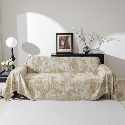MEETSKY Oversized Couch Cover for Sectional Sofa Set Abstract Geometric Sofa Cover Washable for Pet Friendly, Couch Cover 3 Seat Couch Protector Multi-Use Blanket for Living Room, 91"x150", Khaki