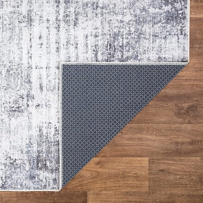 Bloom Rugs Washable Non-Slip 10 ft Runner - Gray/Charcoal/Blue Modern Abstract Runner for Entryway, Hallway, Bathroom, and Kitchen - Exact Size: 2.5' x 10'