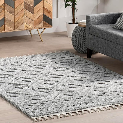 nuLOOM Akia Lattice High/Low Tassel Clearance Area Rug, 4x6, Light Grey