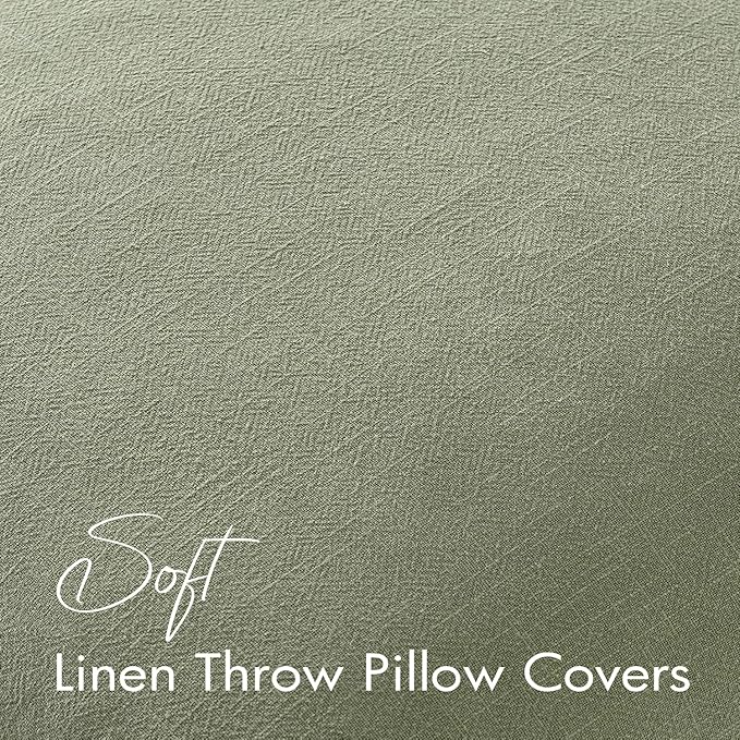 EMEMA Decorative Linen Throw Pillow Covers 18x18 Inch Grass Green Boho Farmhouse Neutral Couch Throw Pillows for Bed Pack of 2 Accent Pillowcase Modern Sofa Cushion Livingroom Home