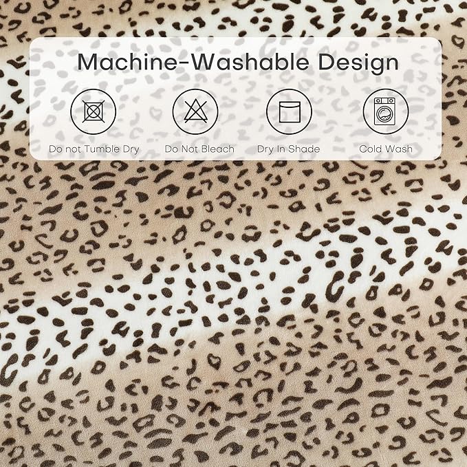 Electric Heated Blanket Queen Size 84"x90" - Dual-Sided with Microplush & Sherpa Fabric, 4 Heat Settings & 10 Hours Auto Off - Beige Leopard Print