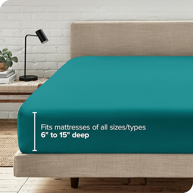 Bare Home Fitted Bottom Sheet Twin Size - Premium 1800 Microfiber - Ultra-Soft Hotel Luxury - Deep Pocket - Durable and Long Lasting - Fitted Sheet (Twin, Emerald)