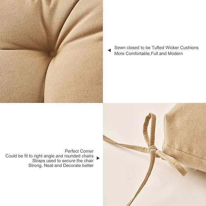 ARTPLAN Seat/Back Outdoor Chair Cushion,Set of 4 Patio Chair Cushion with Tie,Tufted Replacement for Patio Furniture,20x20x4 Inches,4 Count