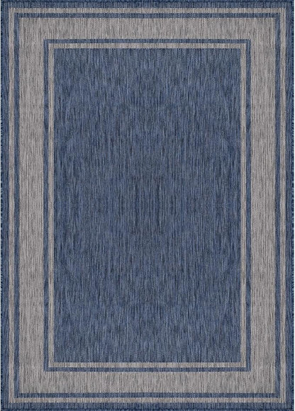 Beverly Rug Large Outdoor Rug 9x12 Modern Bordered Area Rugs for Indoor and Outdoor Patio Deck Porch Garden Waterproof Weather Sun Resistant Washable Outside Carpet (9 x 12 Navy)
