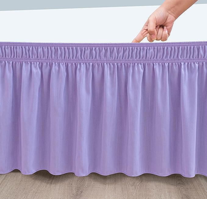 Biscaynebay Wrap Around Bed Skirts for Full & Full XL Beds Short Drop of 12", Lavender Adjustable Elastic Dust Ruffles Easy Fit Wrinkle Resistant Silky Luxurious Fabric Machine Washable