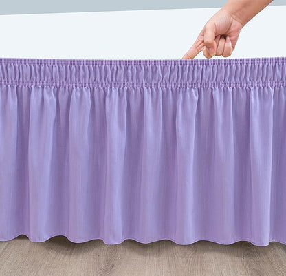 Biscaynebay Wrap Around Bed Skirts for King & Cal King Beds Short Drop of 12", Lavender Adjustable Elastic Dust Ruffles Easy Fit Wrinkle Resistant Silky Luxurious Fabric Machine Washable