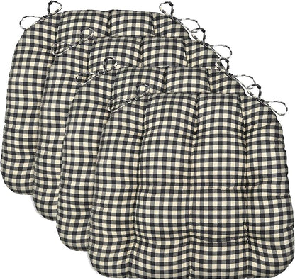 Barnett Home Decor Chair Cushions for Dining Chairs - 15x17 Kitchen Chair Cushions - Machine Washable, 100% Cotton, Made in USA - Latex Foam Chair Pads - Farmhouse Check Black and White Pack of 4