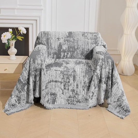 MEETSKY Small Couch Cover Oversized Chair Cover Washable, Chenille Soft Throw Cover for Single Sofa, Abstract Geometric Sofa Slipcover Multi-Use Furniture Protector for Pets, 71" x 91", Deep Grey