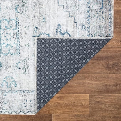 Bloom Rugs Washable Non-Slip 8' x 10' Rug - Teal/Beige Traditional Area Rug for Living Room, Bedroom, Dining Room, and Kitchen - Exact Size: 8' x 10'
