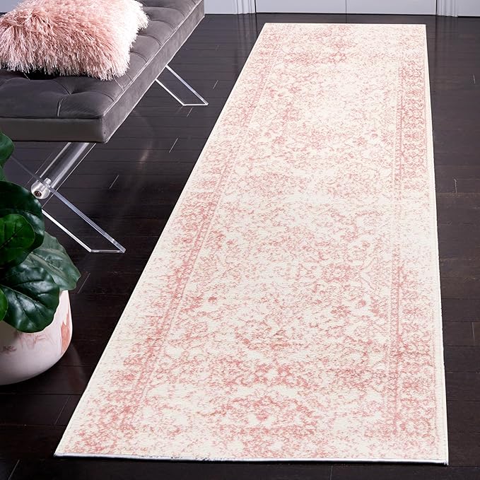 SAFAVIEH Adirondack Collection Runner Rug - 2'6" x 6', Ivory & Rose, Distressed Vintage Floral Design, Non-Shedding & Easy to Clean, Ideal for Hallway, Foyer, Entryway, Bedroom (ADR109H)