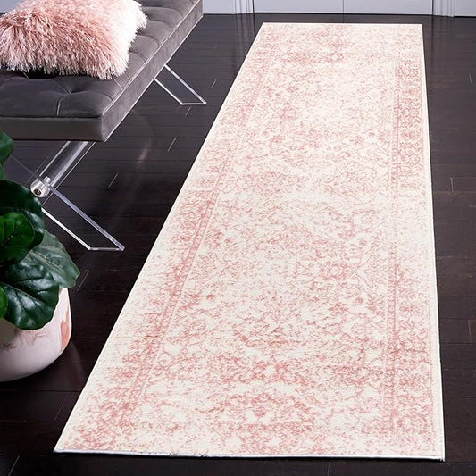 SAFAVIEH Adirondack Collection Runner Rug - 2'6" x 6', Ivory & Rose, Distressed Vintage Floral Design, Non-Shedding & Easy to Clean, Ideal for Hallway, Foyer, Entryway, Bedroom (ADR109H)