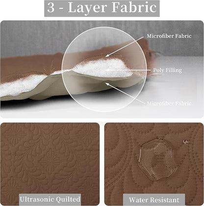 Easy-Going Full/Queen Size Reversible Quilt Set with 1 Quilt and 2 Pillow Shams, Soft Bed Quilt Cover, Water Resistant Lightweight Microfiber Bedspread, Stain Resistant, Olive Leaf-Brown/Beige
