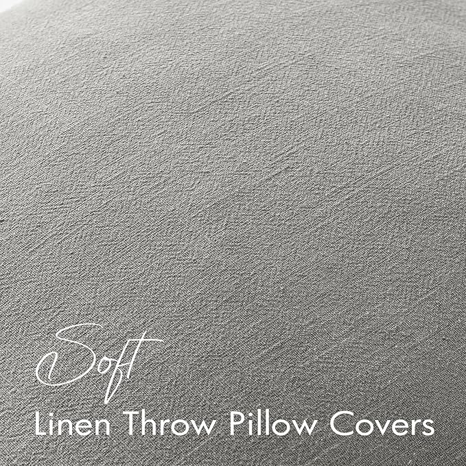 EMEMA Decorative Linen Throw Pillow Covers 22x22 Inch Light Grey Boho Farmhouse Neutral Couch Throw Pillows for Bed Pack of 2 Accent Pillowcase Modern Sofa Cushion Livingroom Home