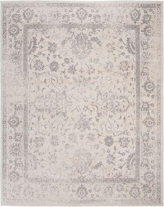 SAFAVIEH Area Rug 11x15 - Adirondack Collection - Large - Ivory & Silver, Distressed Vintage Floral Design, Non-Shedding & Easy to Clean, Ideal for Living Room, Bedroom, Dining Space (ADR109C)