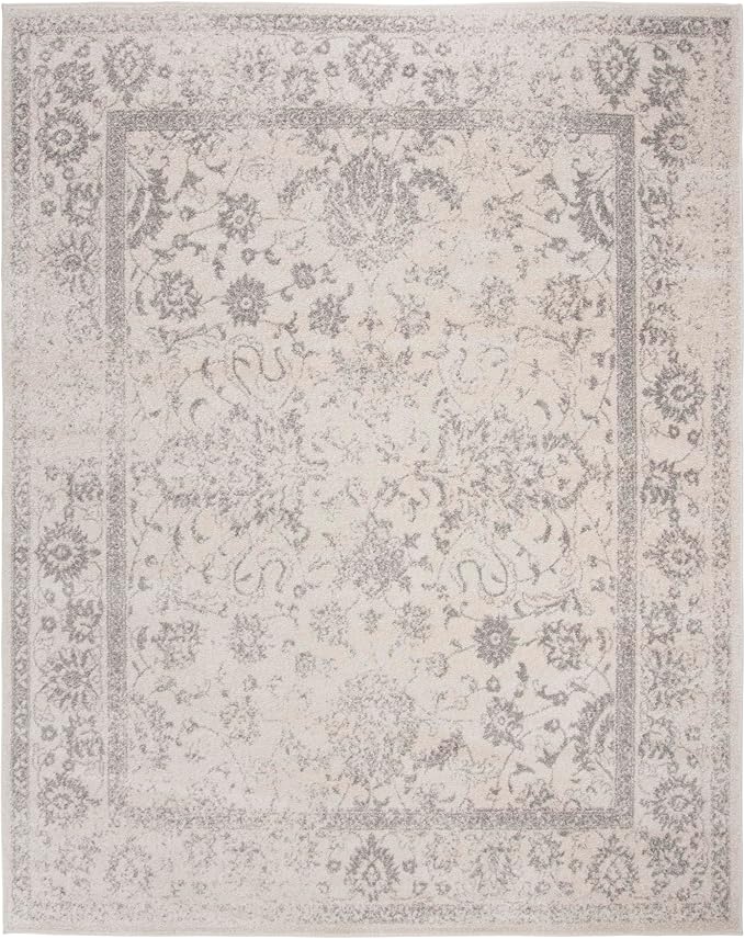 SAFAVIEH Area Rug 10x14 - Adirondack Collection - Large - Ivory & Silver, Distressed Vintage Floral Design, Non-Shedding & Easy to Clean, Ideal for Living Room, Bedroom, Dining Space (ADR109C)