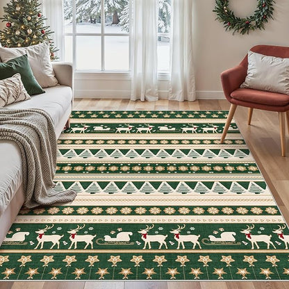 Abstract Living Room Rug 5X7 - Modern Washable Christmas Soft Thin Area Rug for Living Room Bedroom Under Dining Table - Neutral Indoor Floor Rug Carpets for Home Office Playroom Nursery - Green Gold