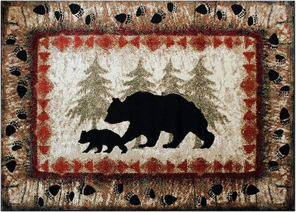 Masada Rugs, Cabin Lodge Area Rug Bear and Cub Scene (4 Feet X 5 Feet)