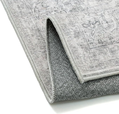 Gray Area Rug 8x10 for Living Room Washable Vintage Carpet Low Pile Non Slip Distressed Soft Traditional Retro Oriental Large Grey Accent Throw Rug Office Bedroom Dining Room Playroom