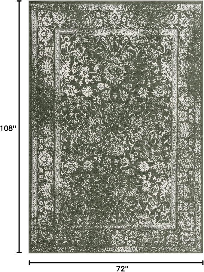 SAFAVIEH Area Rug 6x9 - Adirondack Collection - Ivory & Dark Green, Distressed Vintage Floral Design, Non-Shedding & Easy to Clean, Ideal for Living Room, Bedroom, Dining (ADR109X)