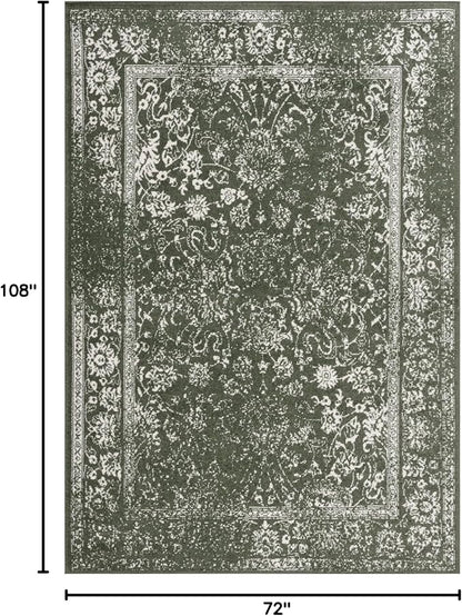SAFAVIEH Area Rug 6x9 - Adirondack Collection - Ivory & Dark Green, Distressed Vintage Floral Design, Non-Shedding & Easy to Clean, Ideal for Living Room, Bedroom, Dining (ADR109X)