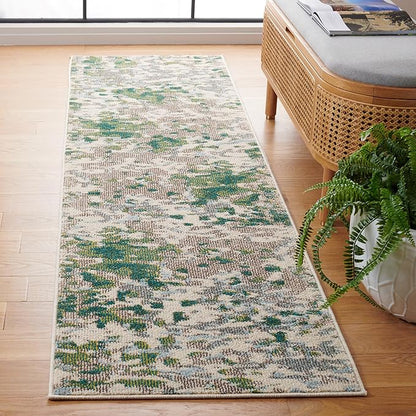 SAFAVIEH Monaco Collection Runner Rug - 2'2" x 8', Green & Blue, Abstract Watercolor Design, Non-Shedding & Easy Care, Ideal for High Traffic Areas in Living Room, Bedroom, Dining (MNC225Y-28)